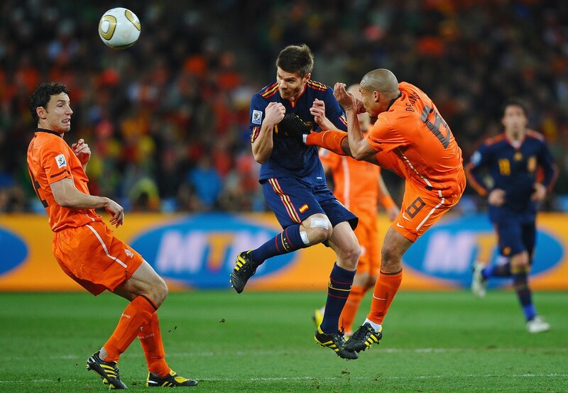 Soccer players in action during a match