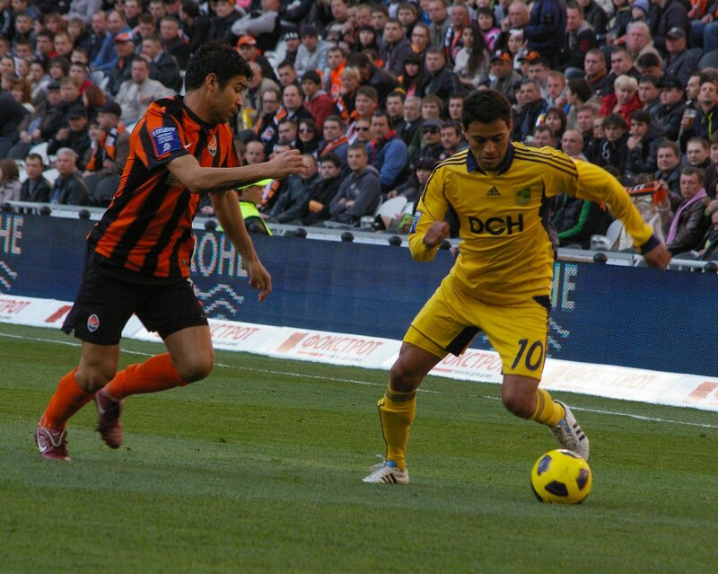 Soccer players in action during a match