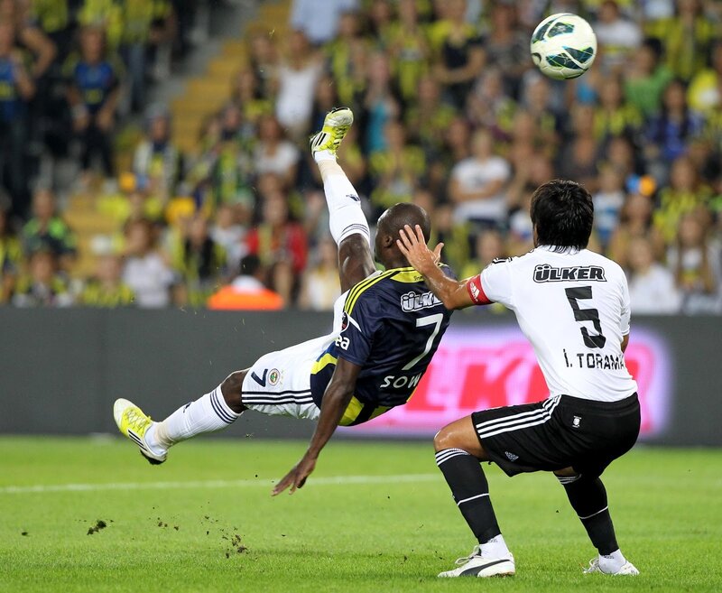 Soccer Players in Action — Green, Dynamic, Night, Photograph