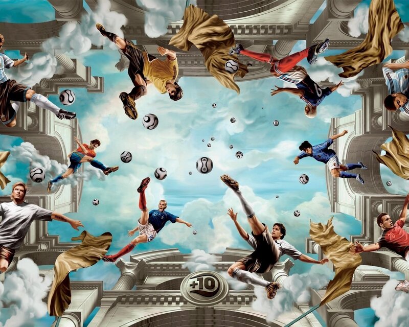 Soccer Players in Mid-air — Blue, Dramatic