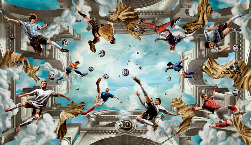Soccer Players in Mid-air — Blue