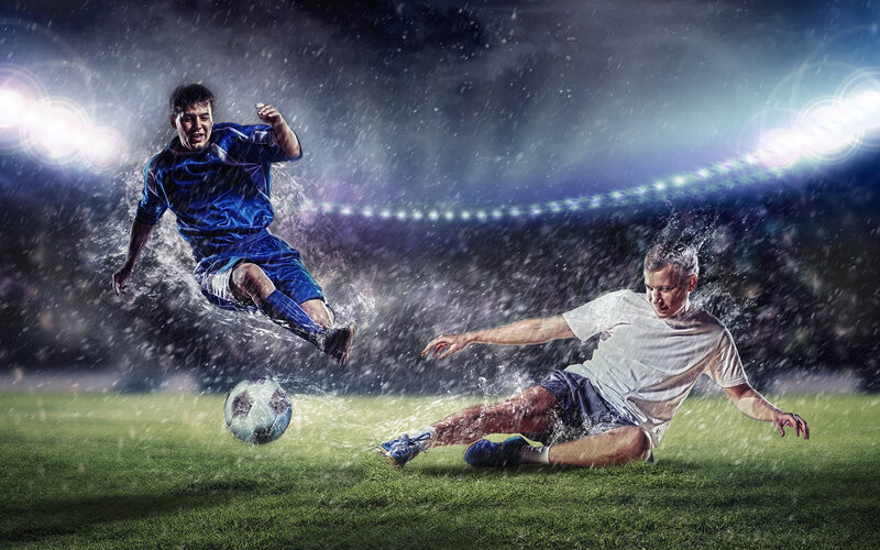 Soccer Players in Rain — Green