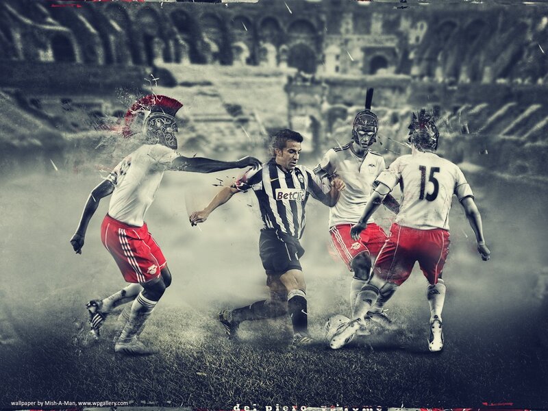 Soccer players in Roman arena