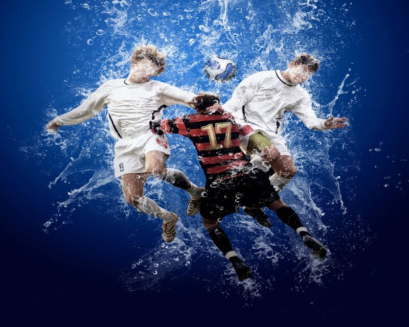 Soccer players in water
