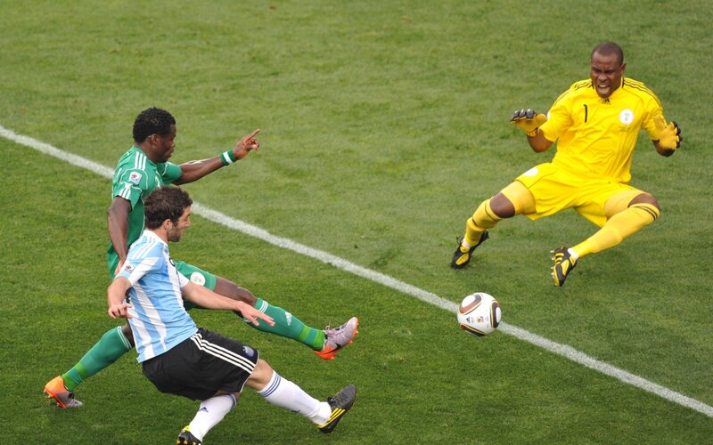 Soccer Players on Field — Green, Intense, Photograph, Goalkeeper