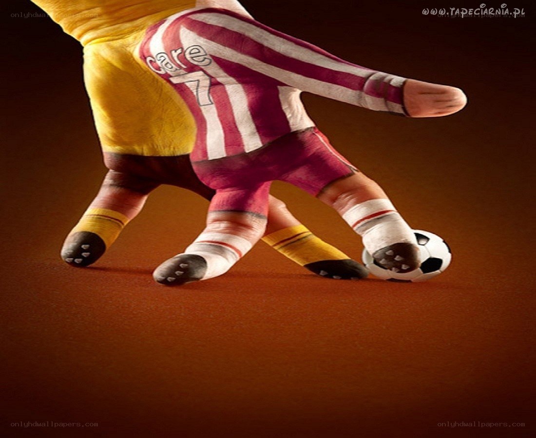 Soccer players painted on hands