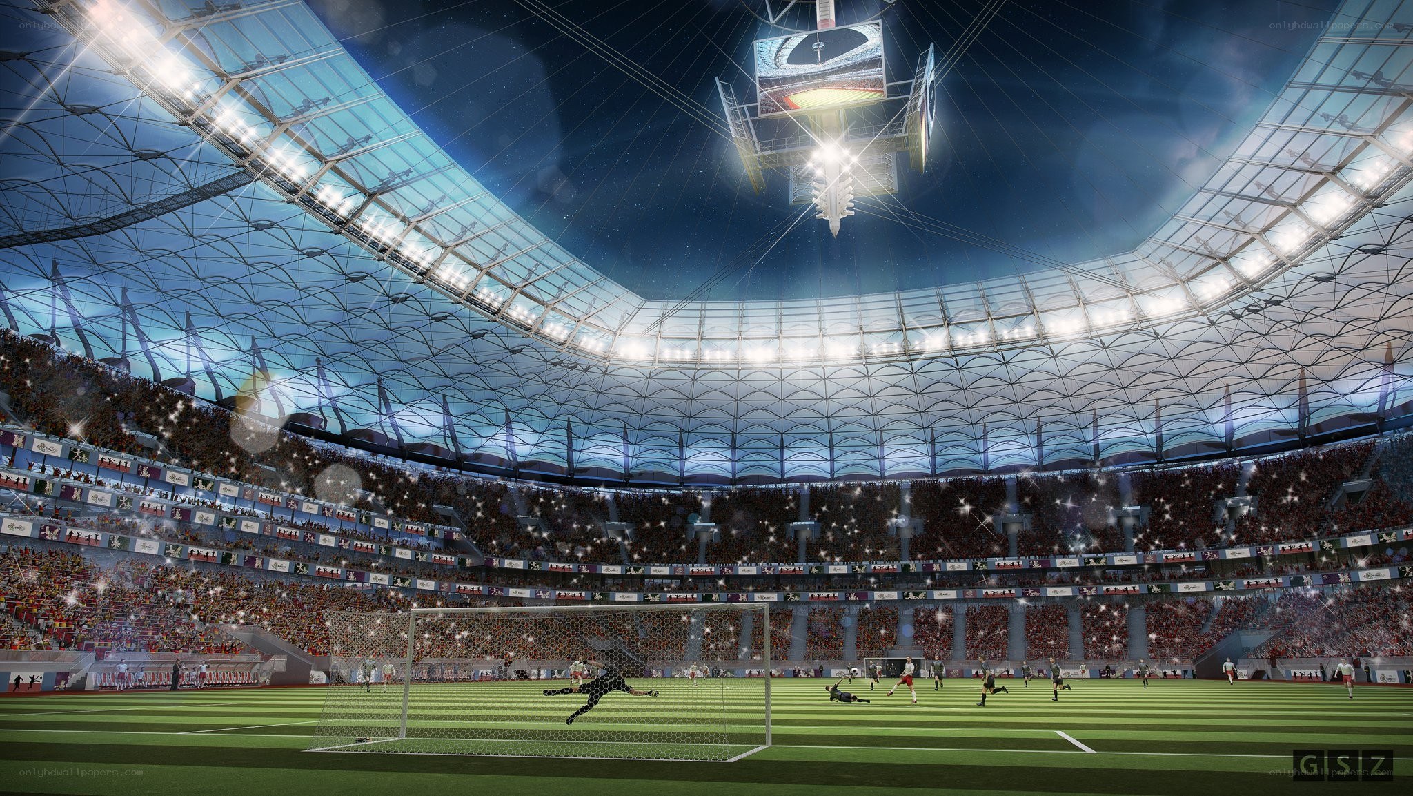 Soccer stadium at night