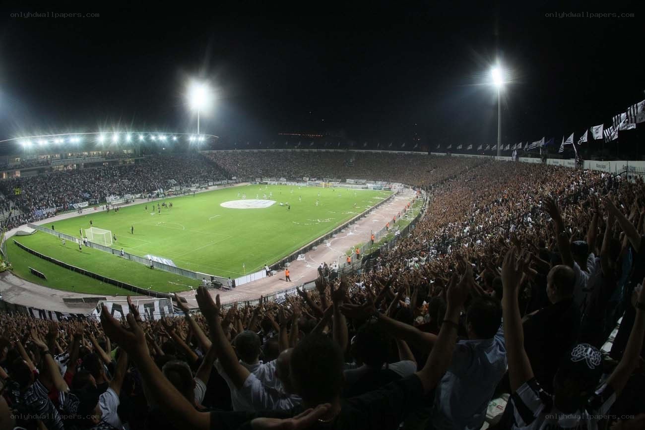 Soccer stadium at night