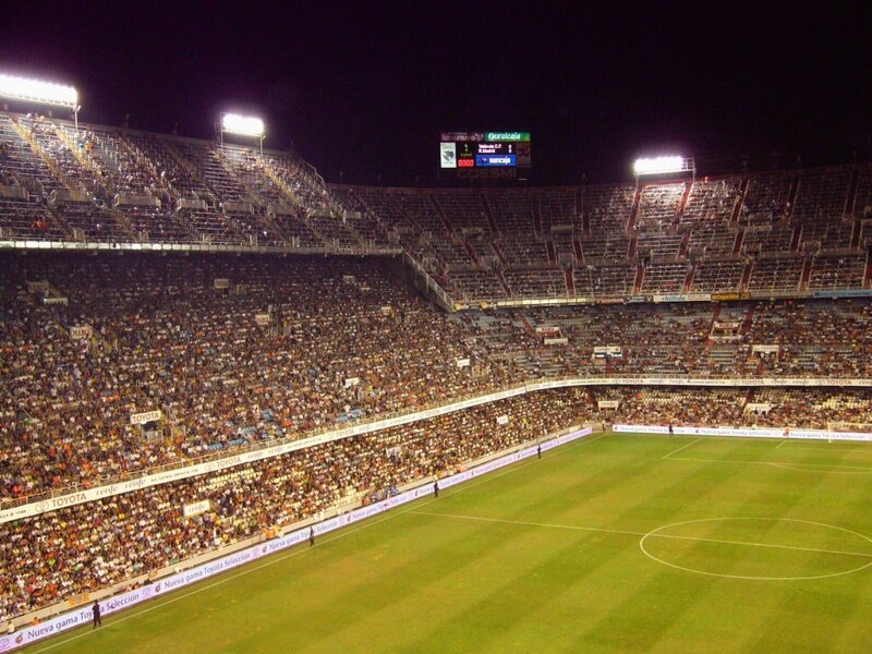 Soccer stadium at night