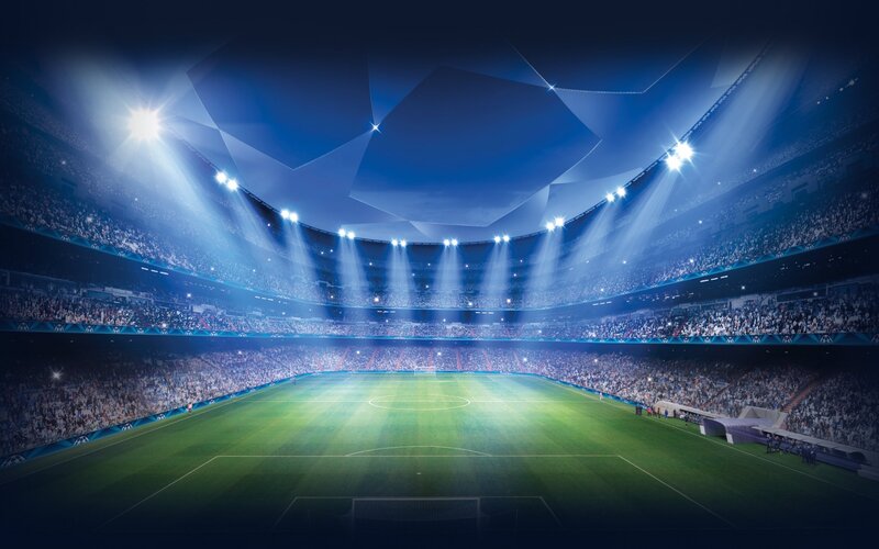 Soccer Stadium at Night — Blue, Dramatic, Digital Art, Crowd