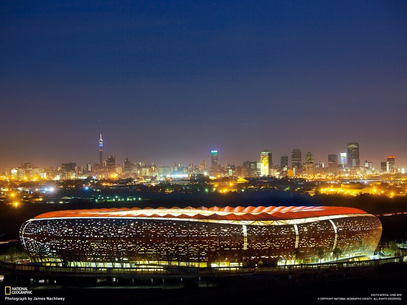 Soccer stadium at night in South Africa