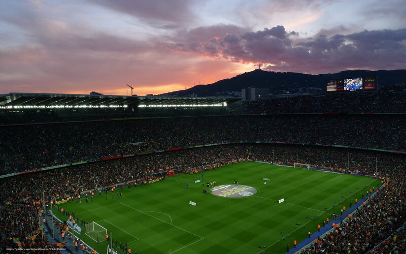 Soccer stadium at sunset