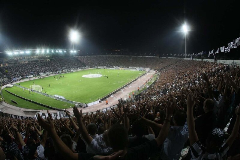 Soccer Stadium Crowd — Green, Energetic, Night, Photograph