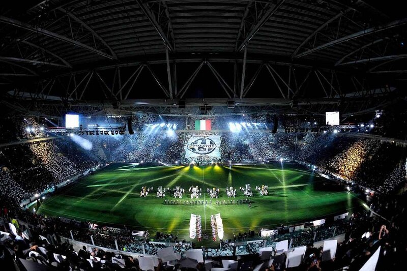 Soccer stadium event at night