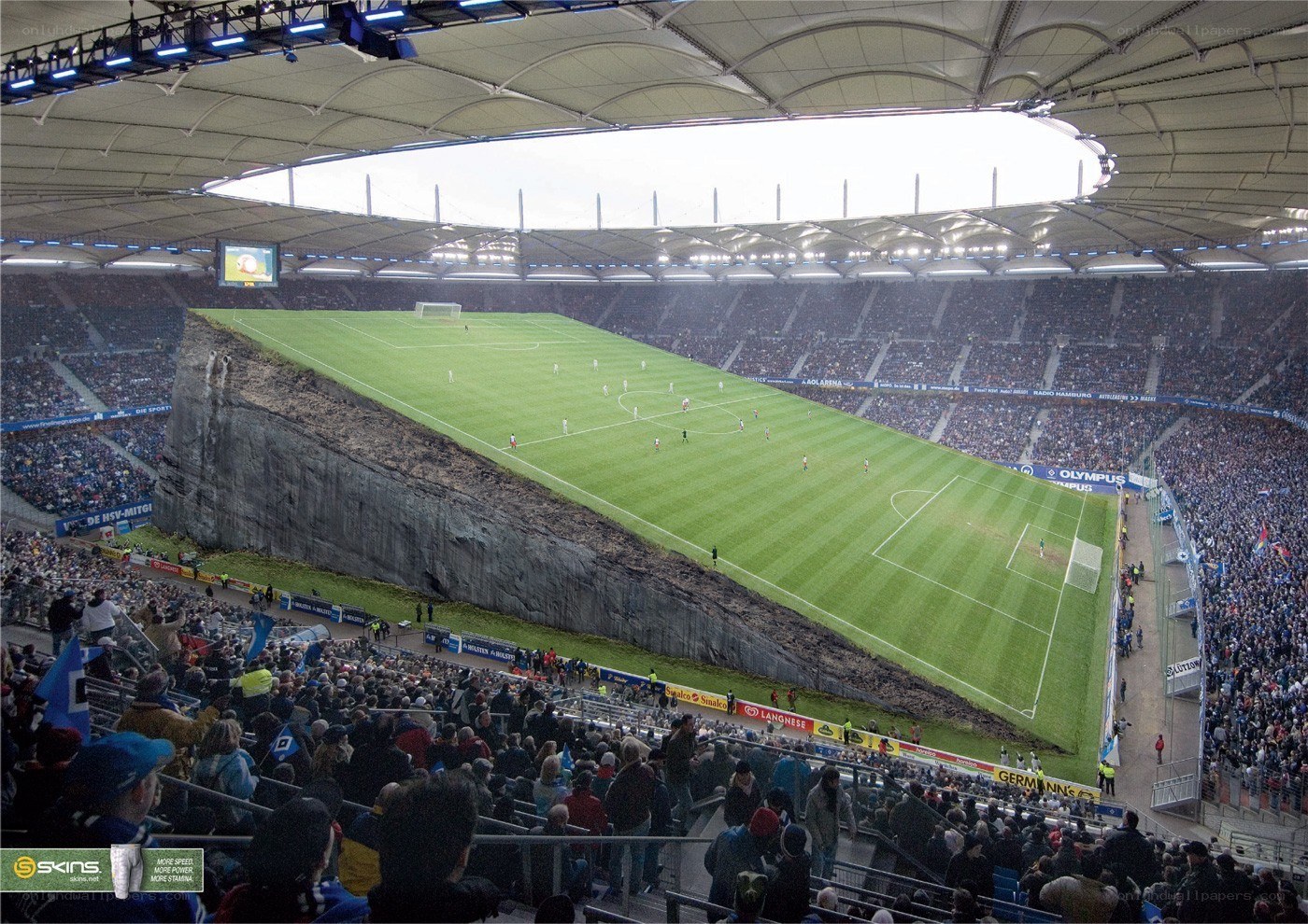 Soccer stadium with a cliff