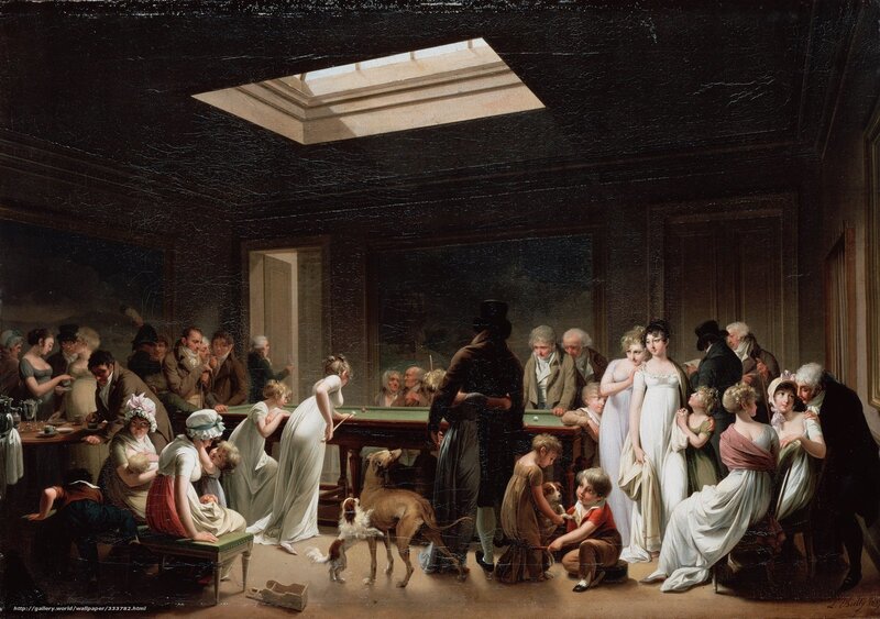 Social gathering in a billiard room