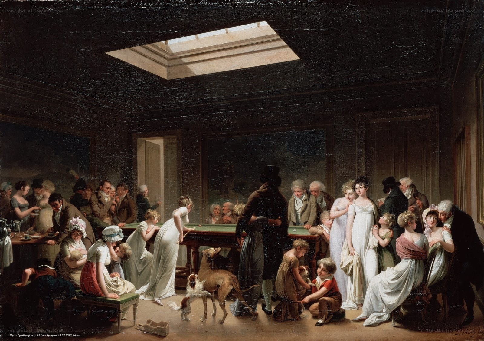 Social gathering in a billiard room