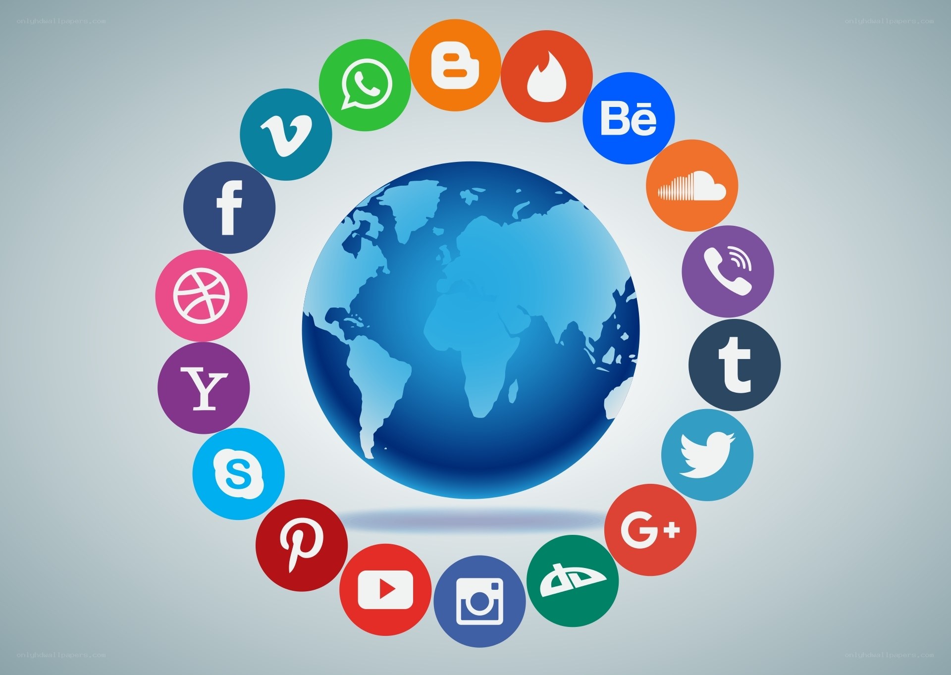 social media icons around globe