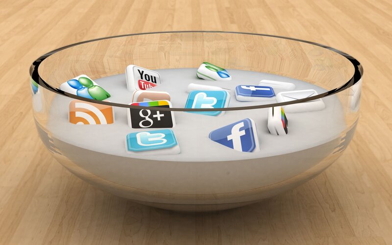 social media icons in a bowl