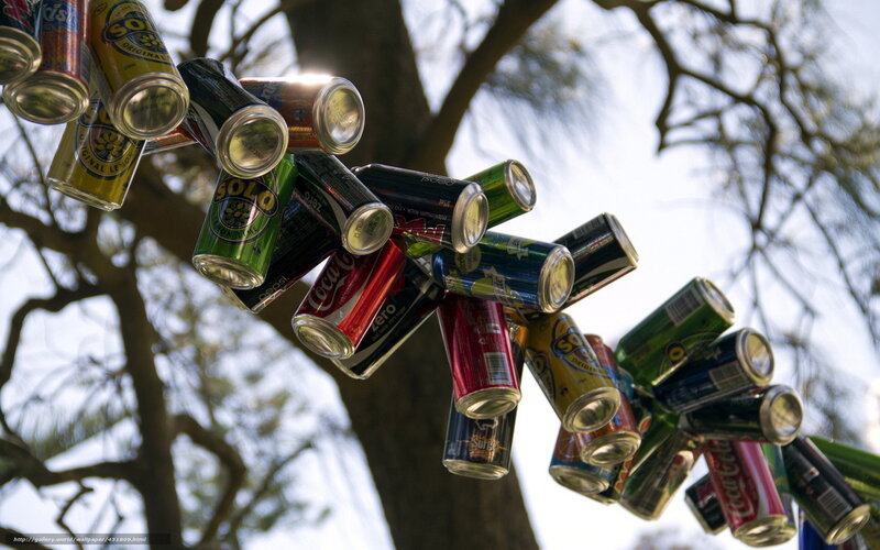Soda Cans Hanging from Tree — Green