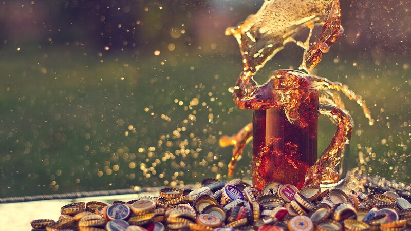 soda splash with bottle caps