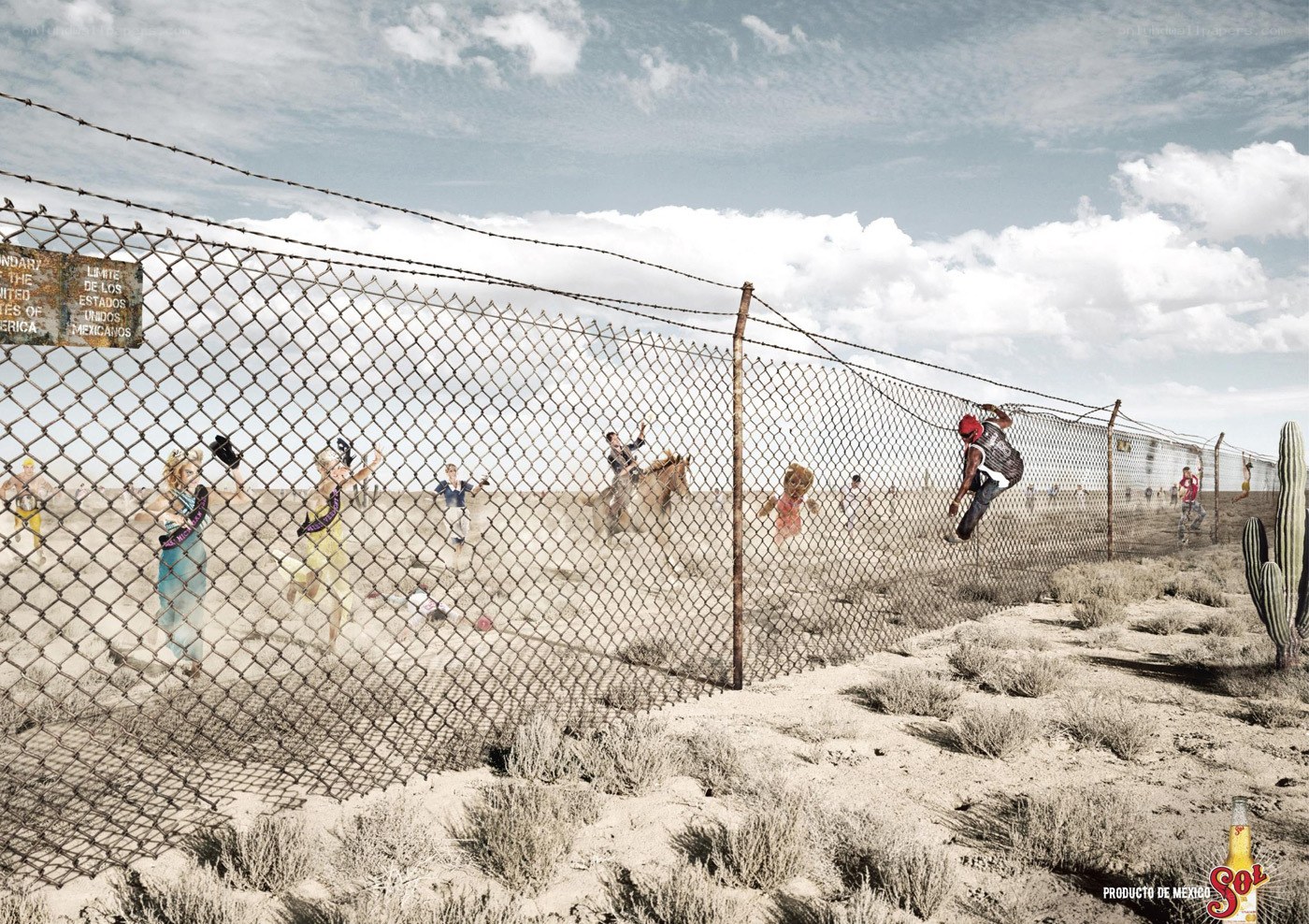 Sol beer ad with border fence