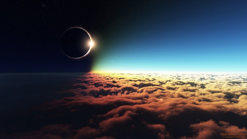Solar Eclipse Above Clouds — Blue