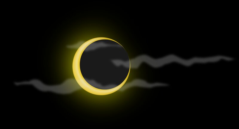 Solar Eclipse — Black, Dramatic, Night, Digital Art, Clouds