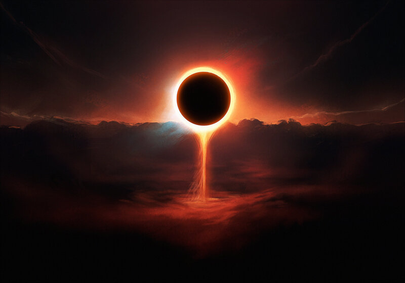 Solar Eclipse — Black, Dramatic, Night, Digital Art, Sun, Clouds