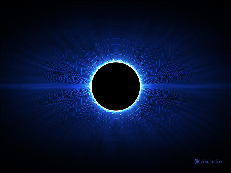 Solar Eclipse — Blue, Dramatic, Night, Digital Art, Sun