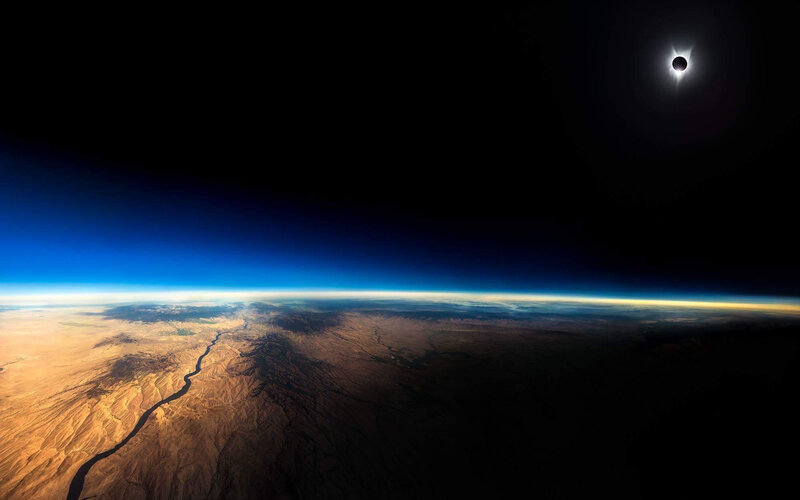Solar Eclipse from Space — Blue, Dramatic, Night