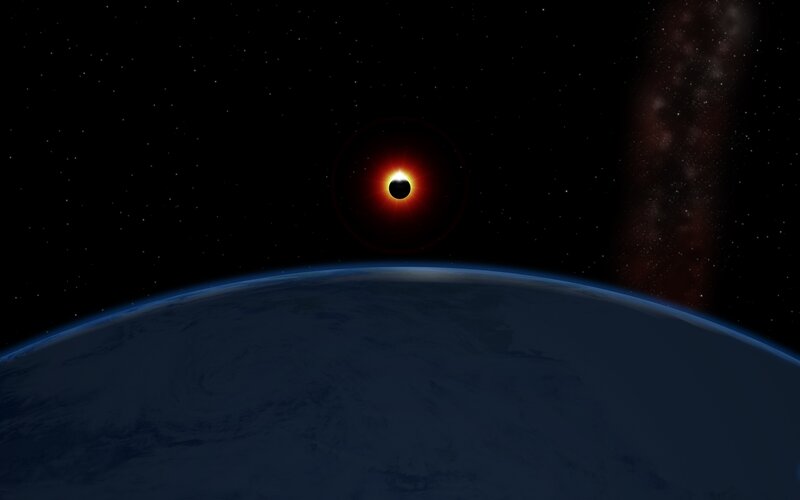 Solar Eclipse from Space — Blue, Dramatic