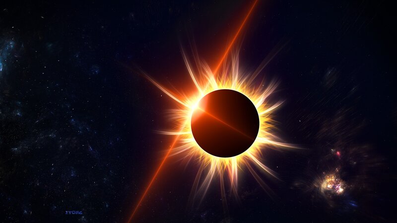 Solar Eclipse in Space — Black, Dramatic, Digital Art