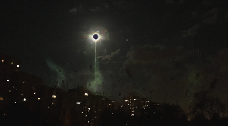Solar Eclipse over City — Black