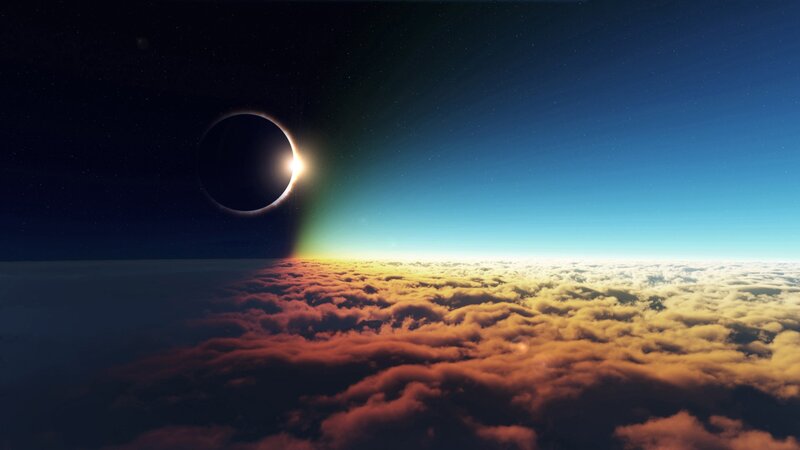Solar Eclipse over Clouds — Blue, Dramatic, Night, Digital Art, Sky, Orange, Black