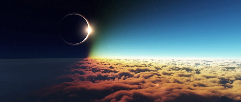 Solar Eclipse over Clouds — Blue, Dramatic, Night, Digital Art, Sky