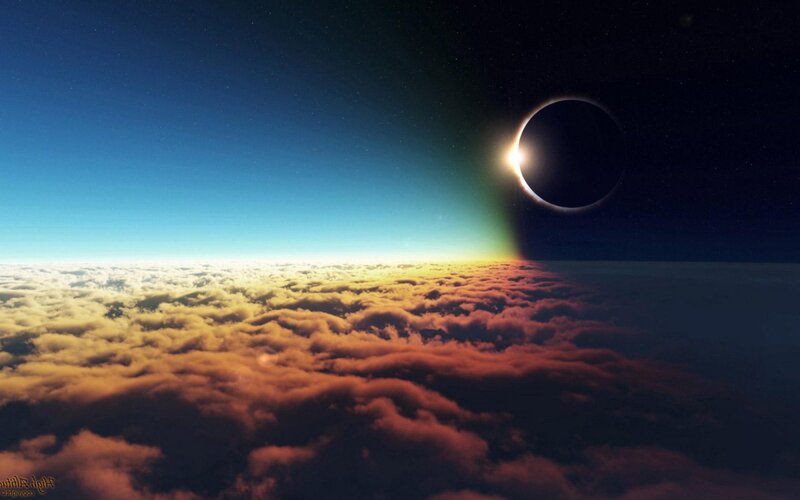 Solar Eclipse over Clouds — Blue, Dramatic