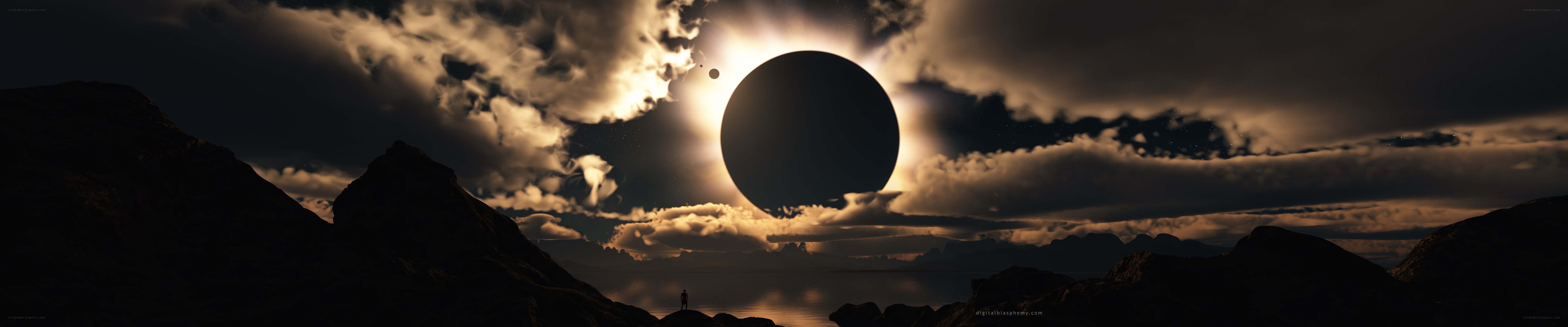 Solar eclipse over mountains