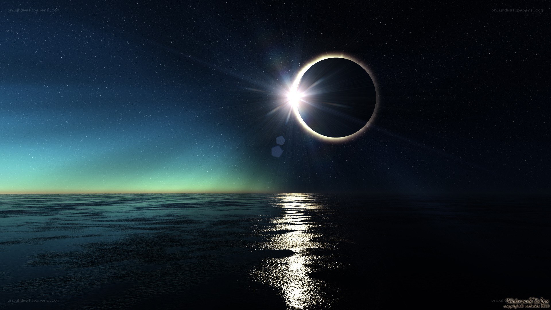 Solar eclipse over ocean