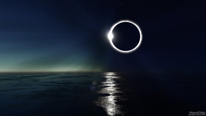 Solar Eclipse over Ocean — Black, Serene
