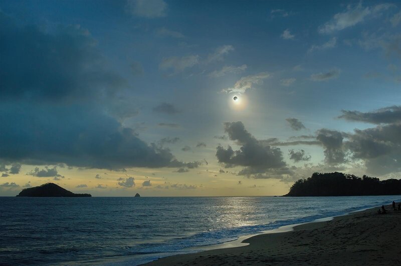 Solar Eclipse over Ocean — Blue, Dramatic, Sunset, Photograph
