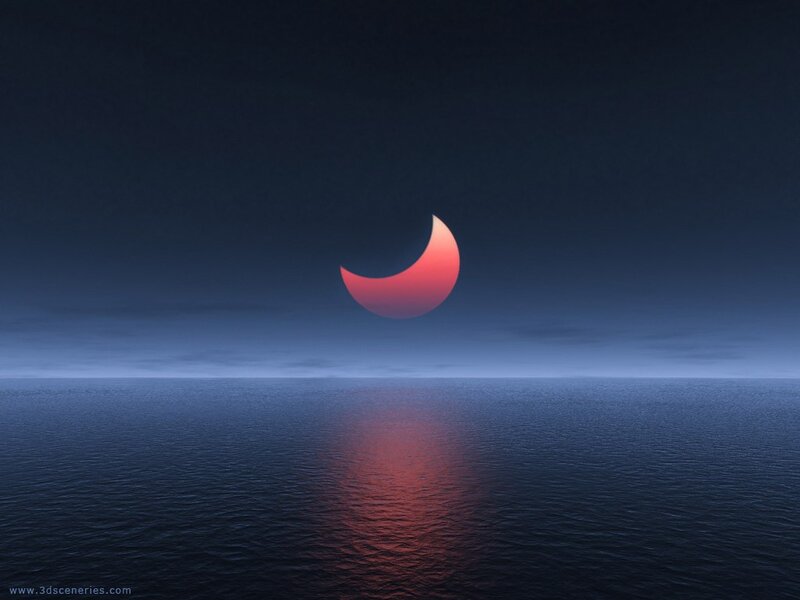 Solar Eclipse over Ocean — Blue, Serene