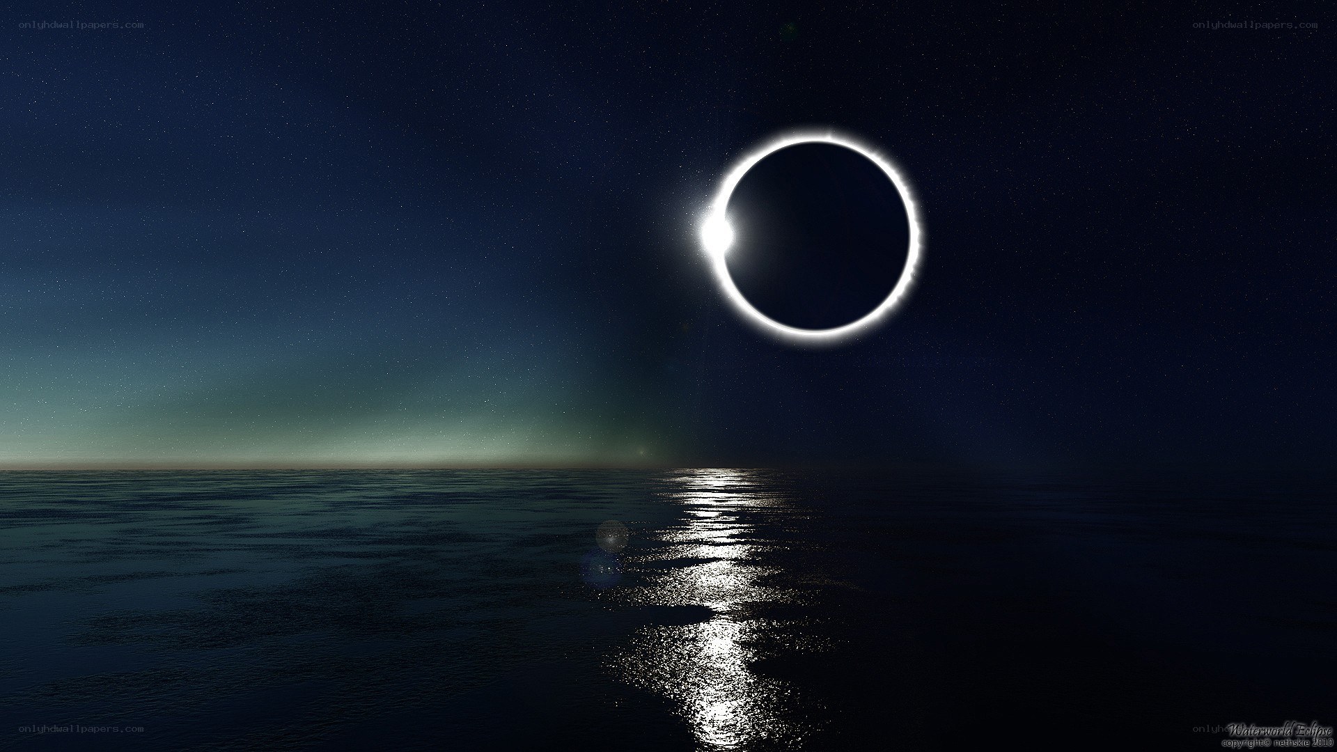 Solar eclipse over ocean