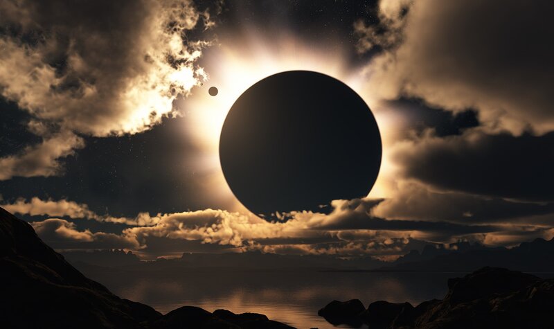 Solar Eclipse over Water — Black, Dramatic, Night