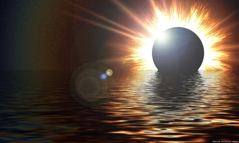 Solar Eclipse over Water — Black, Dramatic