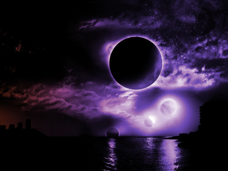 Solar Eclipse over Water — Purple, Dramatic