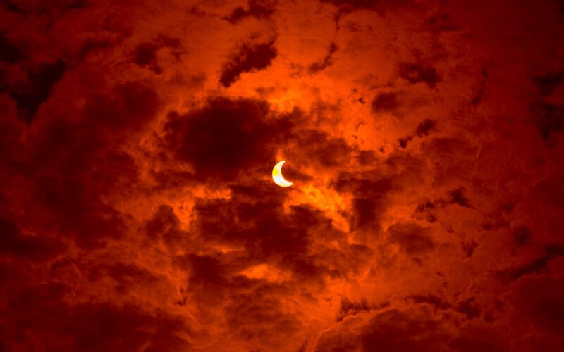 Solar Eclipse — Red, Dramatic, Sunset, Photograph