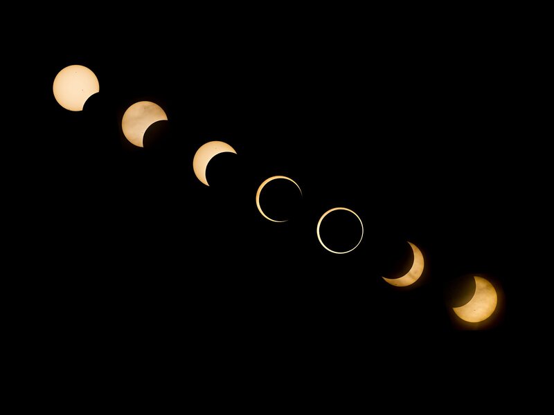 Solar Eclipse Sequence — Black, Dramatic, Night, Photograph