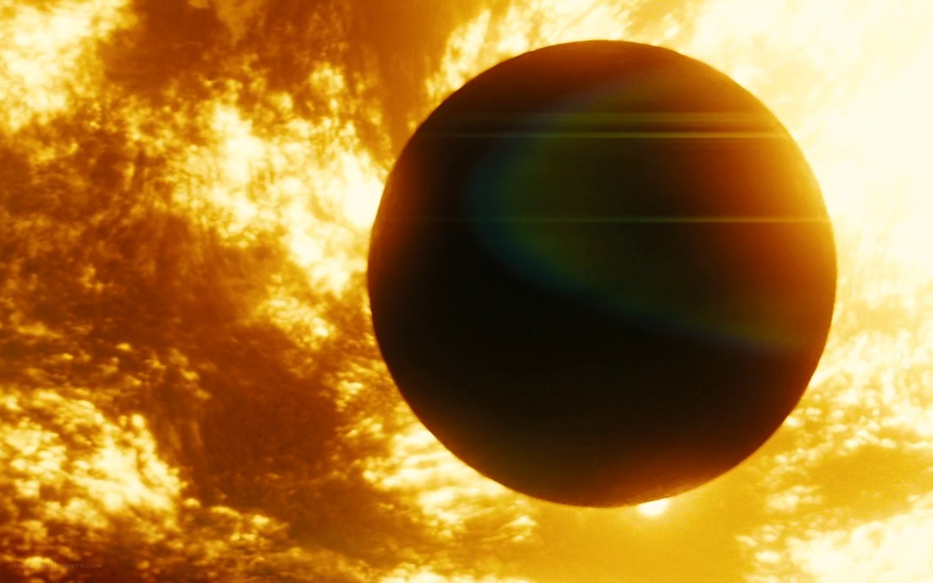 Solar eclipse with lens flare