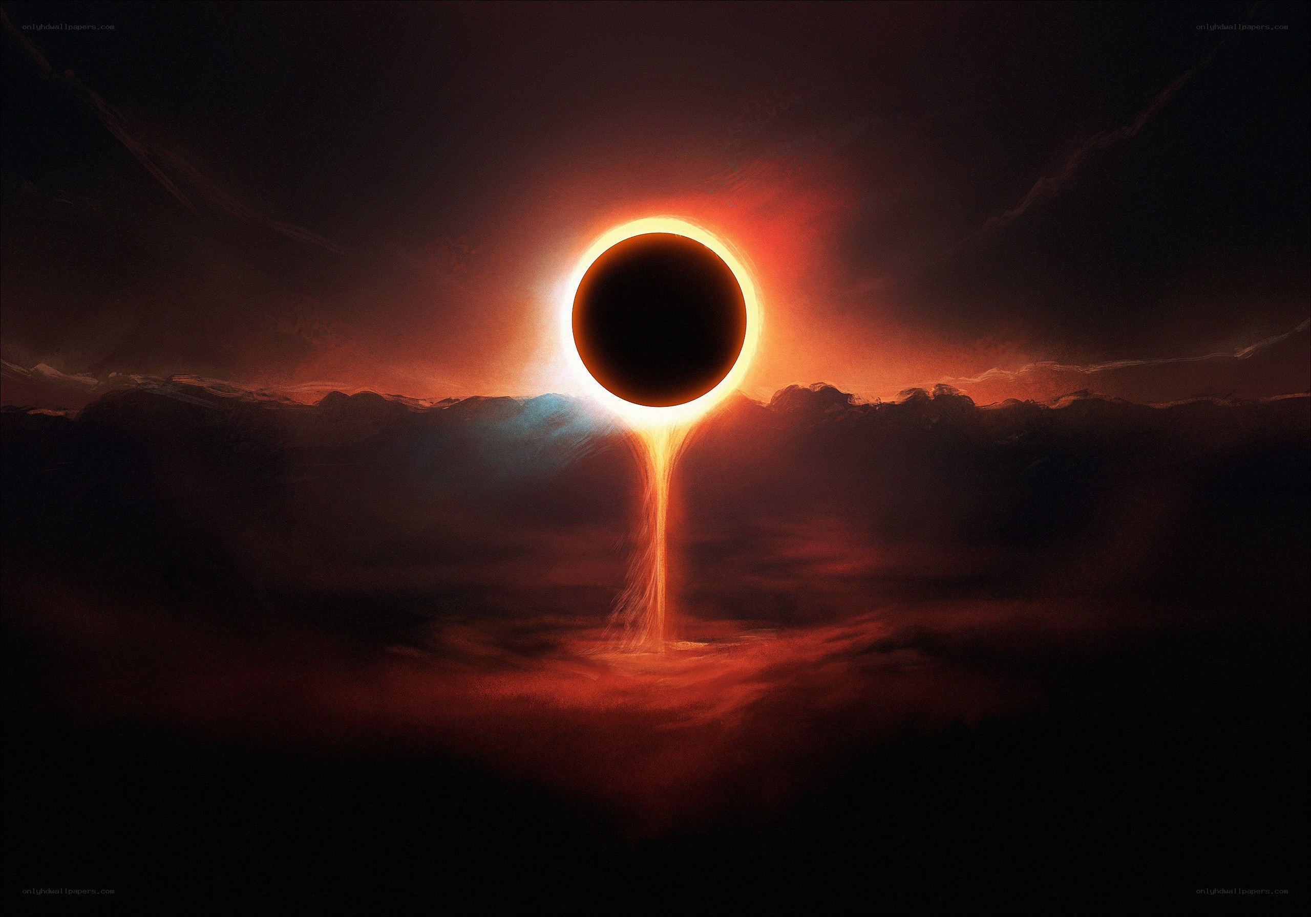 Solar eclipse with light beam